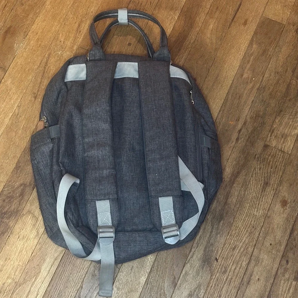 Ruvalino Charcoal‎ Gray Denim Diaper Backpack Bag Multiple Pockets Organizer